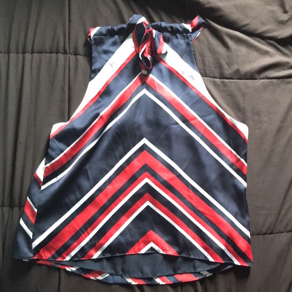 CHAPS petite navy USA multi colored lined tie up halter top. Brand New Size PXL. - Picture 2 of 9